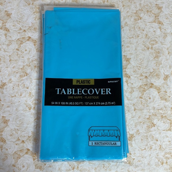 Caribbean Blue Plastic Table Cover and Caribbean Blue Plastic Table Skirt - Picture 5 of 7